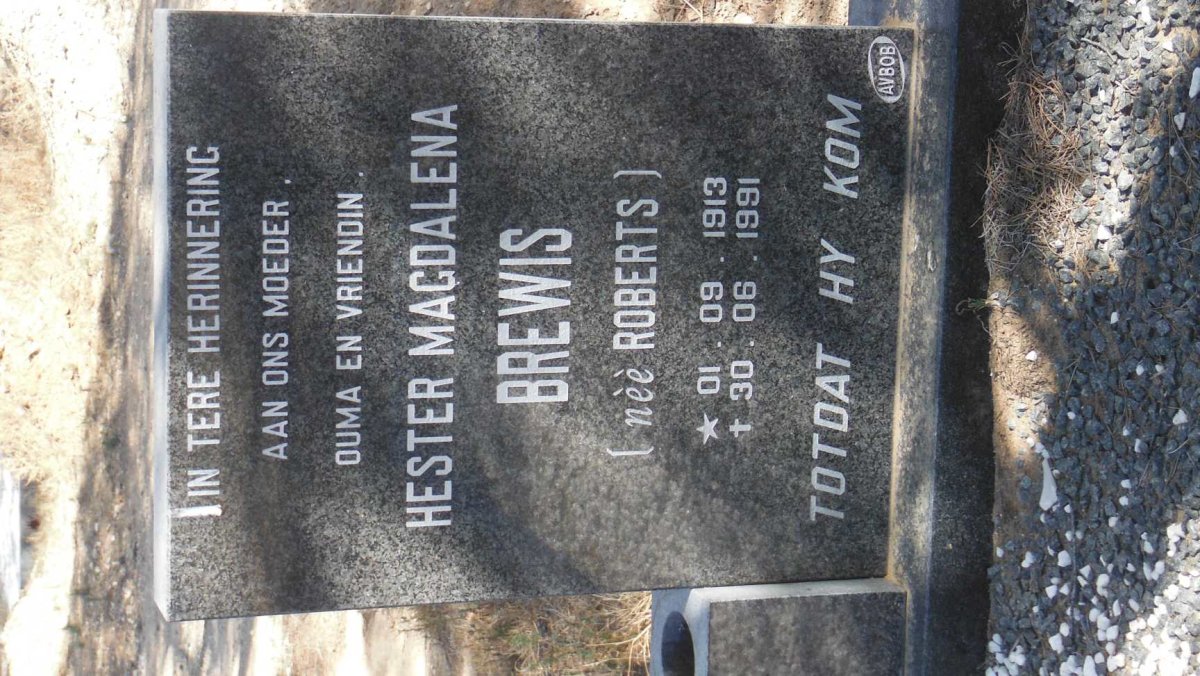 BREWIS Hester Magdalena nee ROBERTS 1913-1991