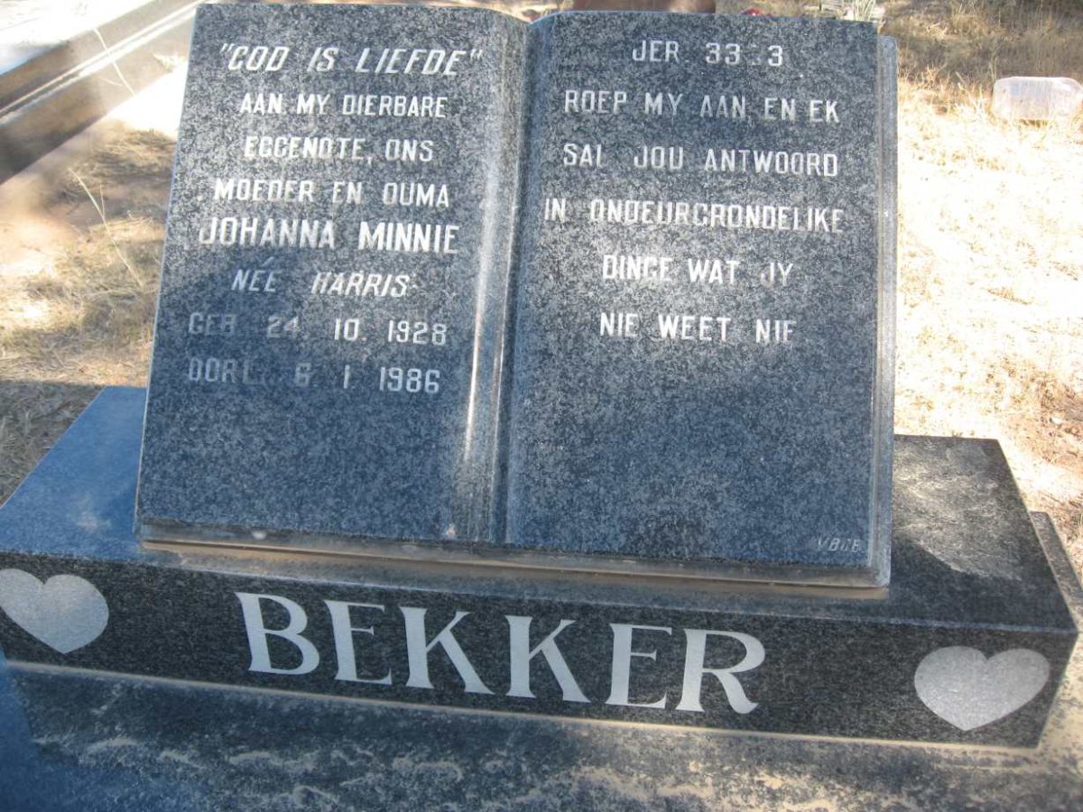 BEKKER Johanna Minnie nee HARRIS 1928-1986