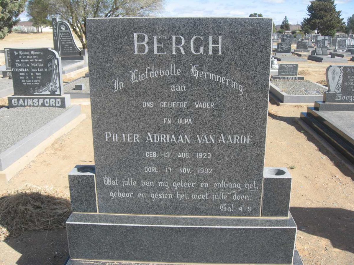 BERGH Pieter Adriaan van Aarde 1920-1992 