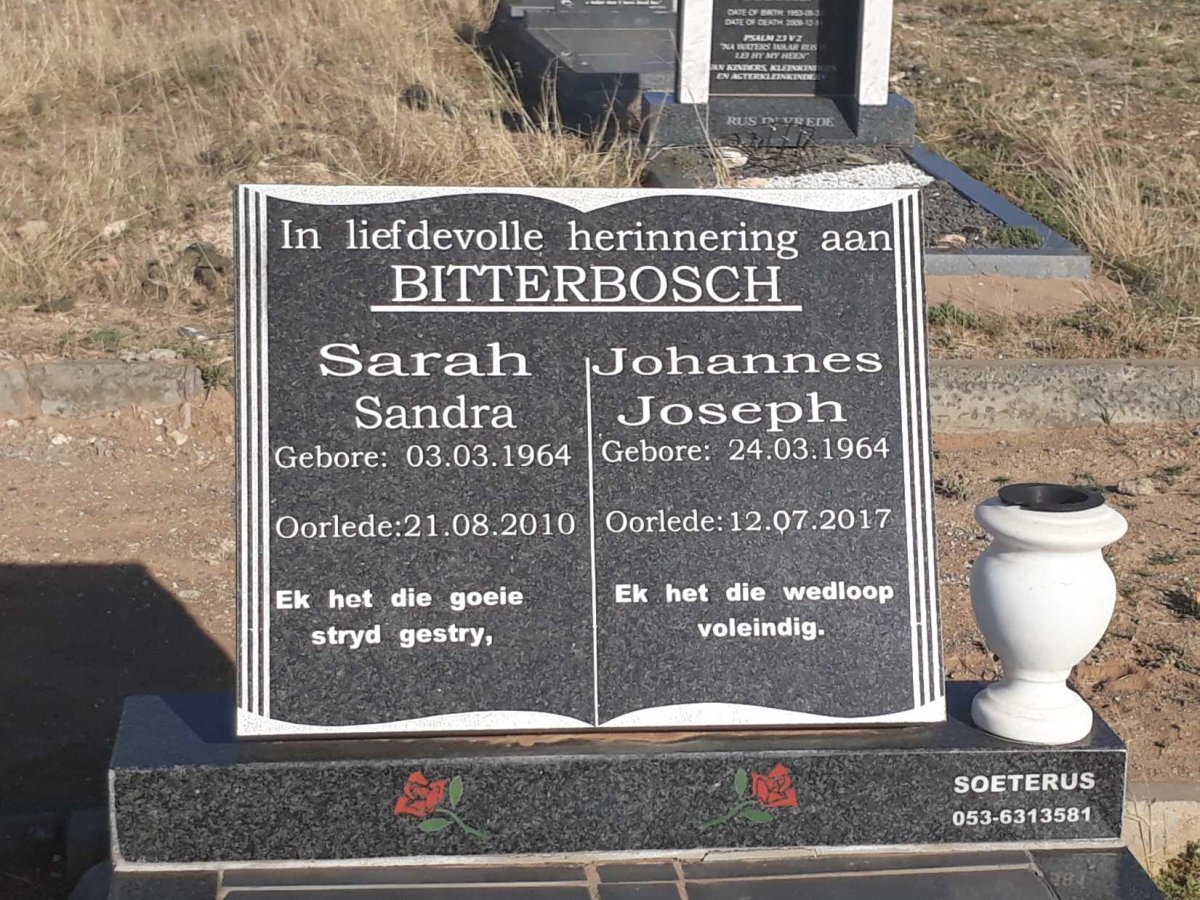 BITTERBOSCH Johannes Joseph 1964-2017 &amp; Sarah Sandra 1964-2010