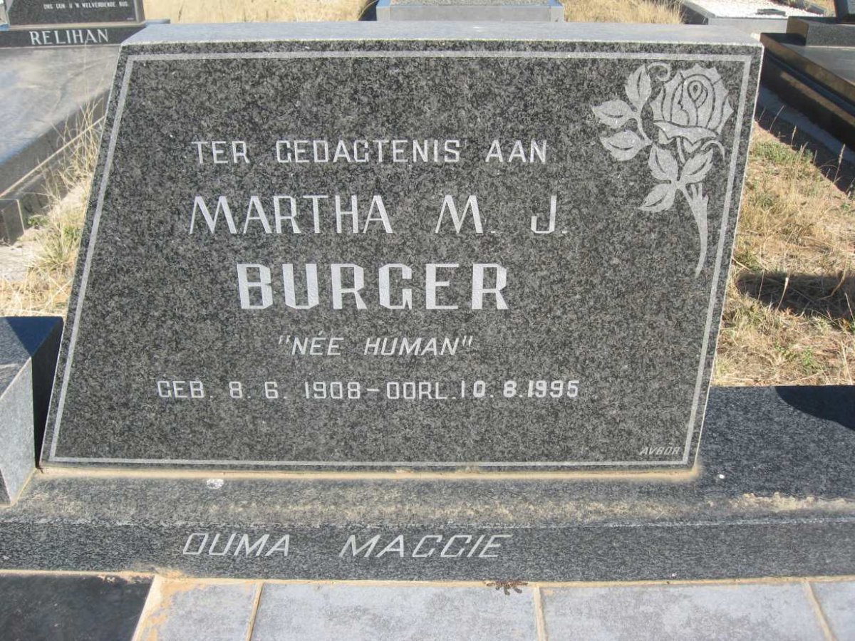 BURGER Martha M.J. nee HUMAN 1908-1995