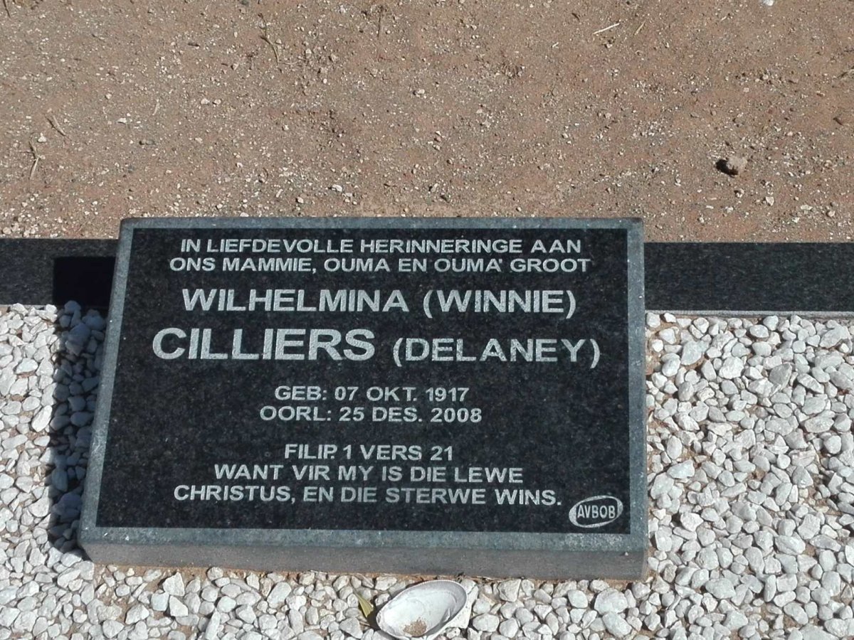 CILLIERS Wilhelmina nee DELANEY 1917-2008
