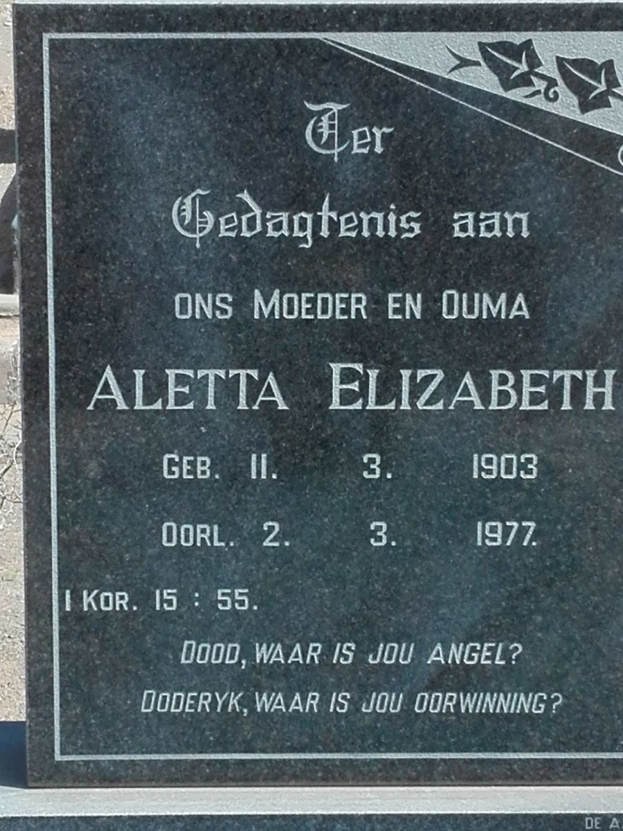 CILLIERS Aletta Elizabeth 1903-1977