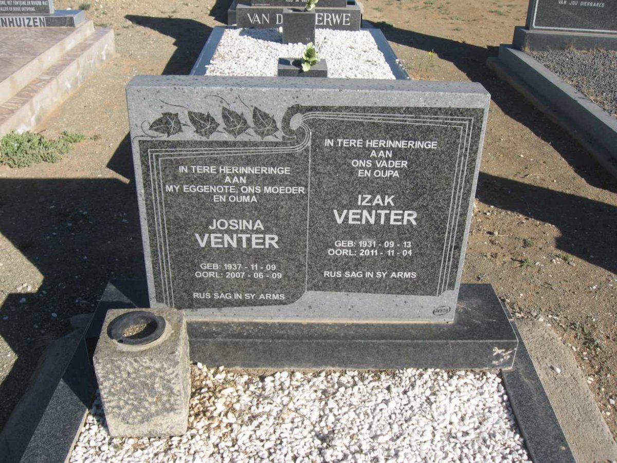 VENTER Izak 1931-2011 &amp; Josina 1937-2007