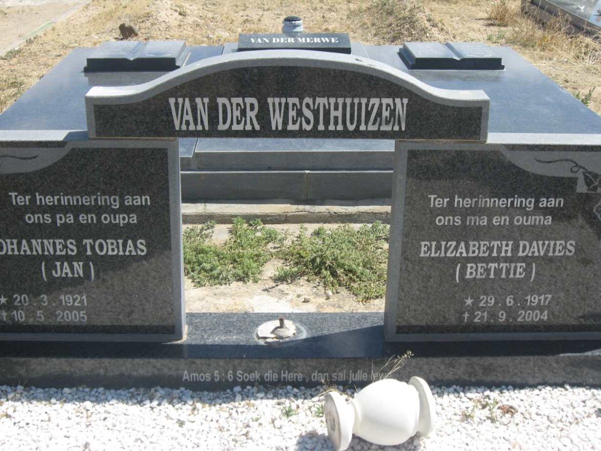 WESTHUIZEN Johannes Tobias, van der 1921-2005 &amp; Elizabeth DAVIES 1917-2004