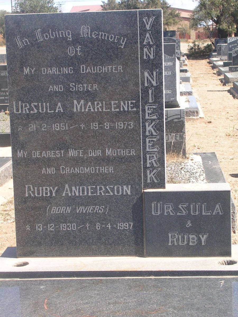 ANDERSON Ruby nee VIVIERS 1930-1997 :: VAN NIEKERK Ursula Marlene 1951-1973