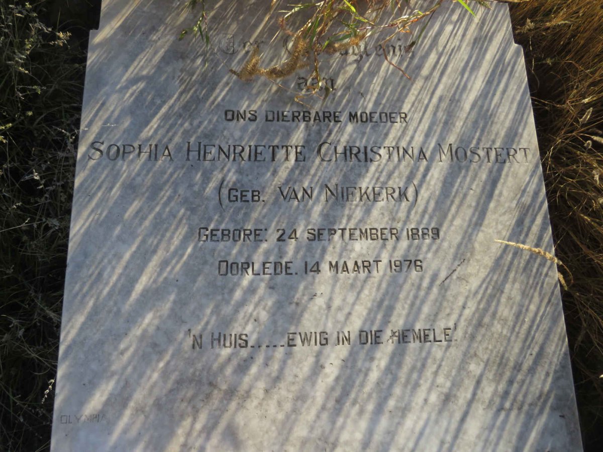 MOSTERT Sophia Henriette Christina nee VAN NIEKERK 1889-1976