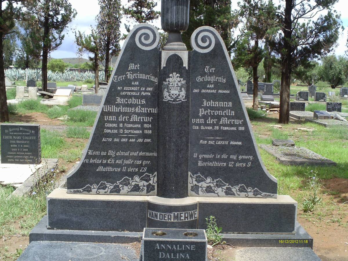 MERWE Jacobus Wilhelmus Barend, van der 1904-1958 &amp; Johanna Petronella  OLIVIER 1914-