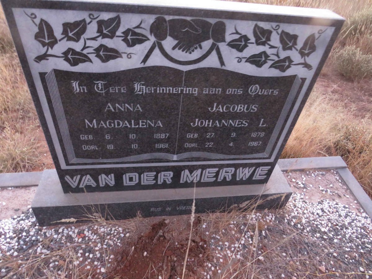 MERWE Jacobus Johannes L., van der 1878-1967 &amp; Anna Magdalena 1887-1961