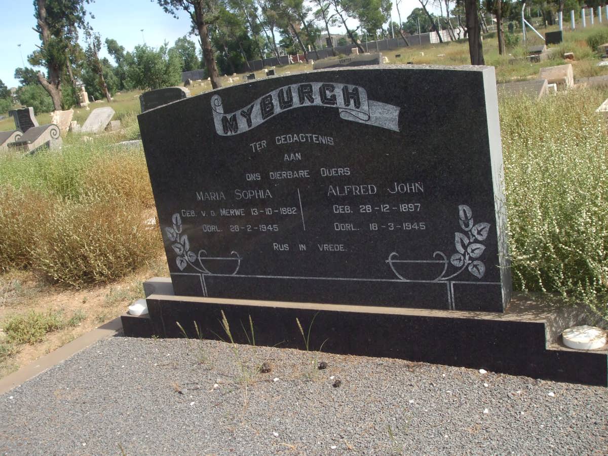 MYBURGH Alfred John 1897-1945 &amp; Maria Sophia VAN DER MERWE 1882-1945
