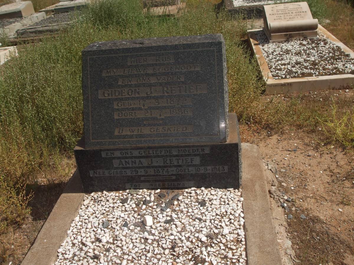 RETIEF Gideon J. 1872-1936 &amp; Anna J. 1874-1943