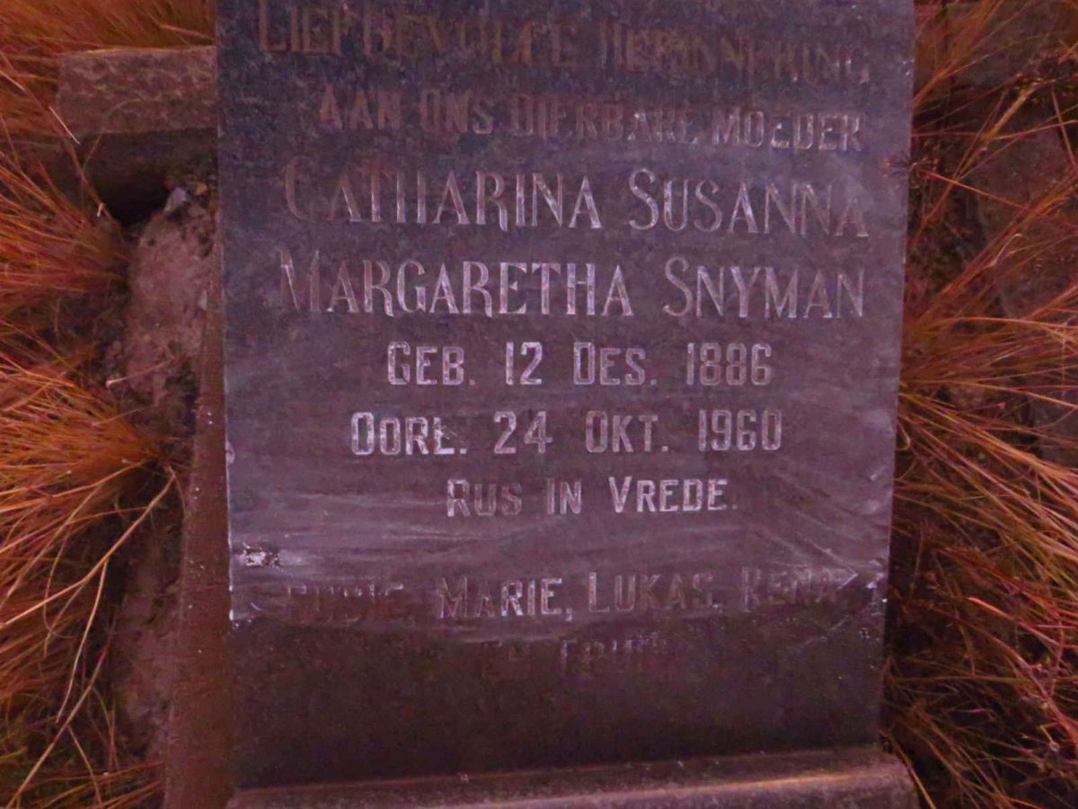 SNYMAN Catharina Susanna Margaretha 1886-1960