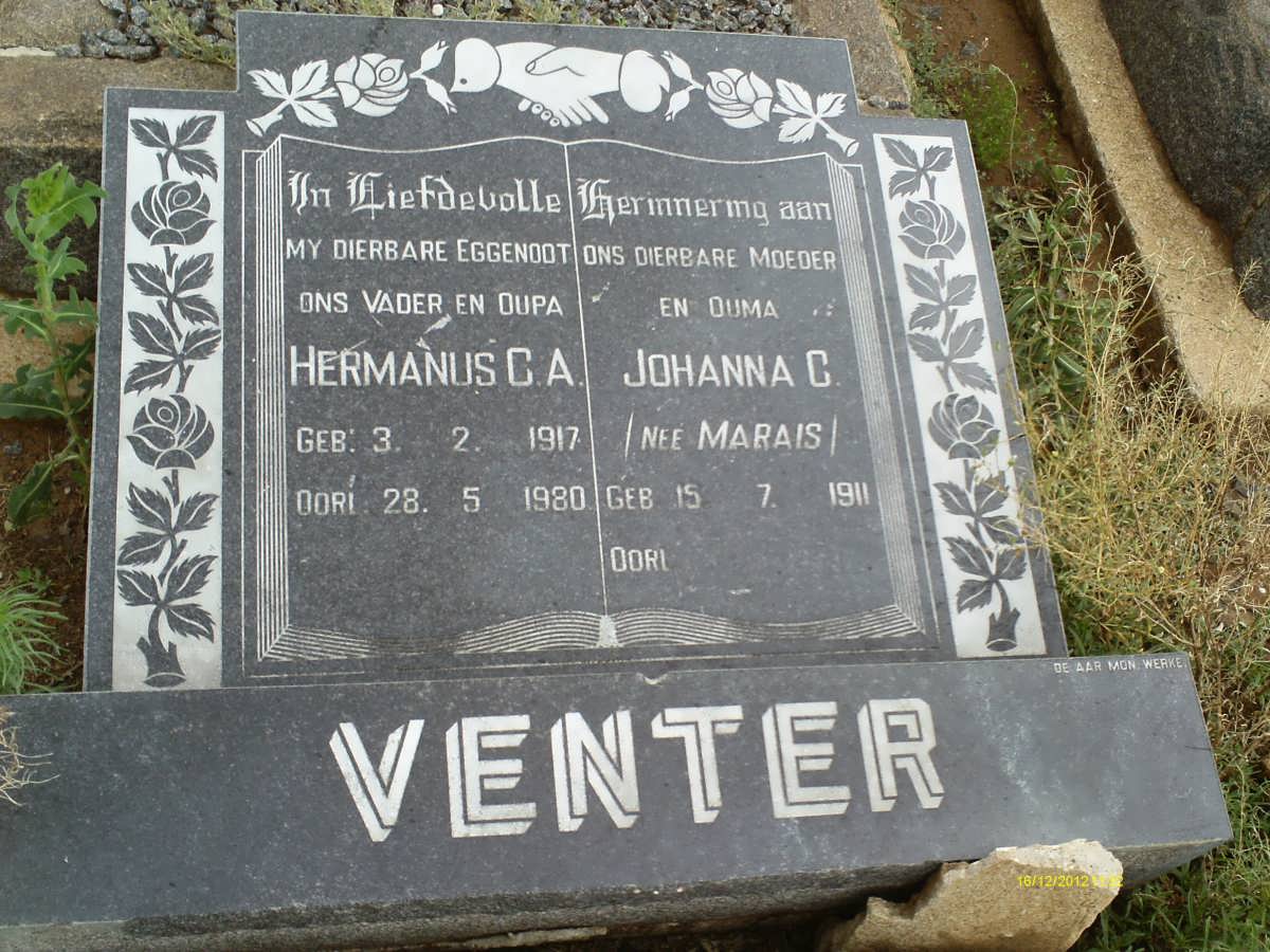 VENTER Hermanus C.A. 1917-1980 &amp; Johanna C. MARAIS 1911-