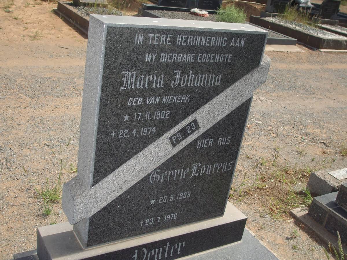 VENTER Gerrie Lourens 1903-1976 &amp; Maria Johanna VAN NIEKERK 1902-1974