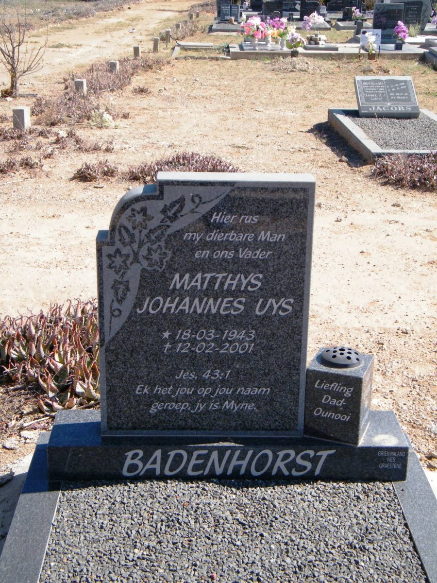 BADENHORST Matthys Johannes Uys 1943-2001