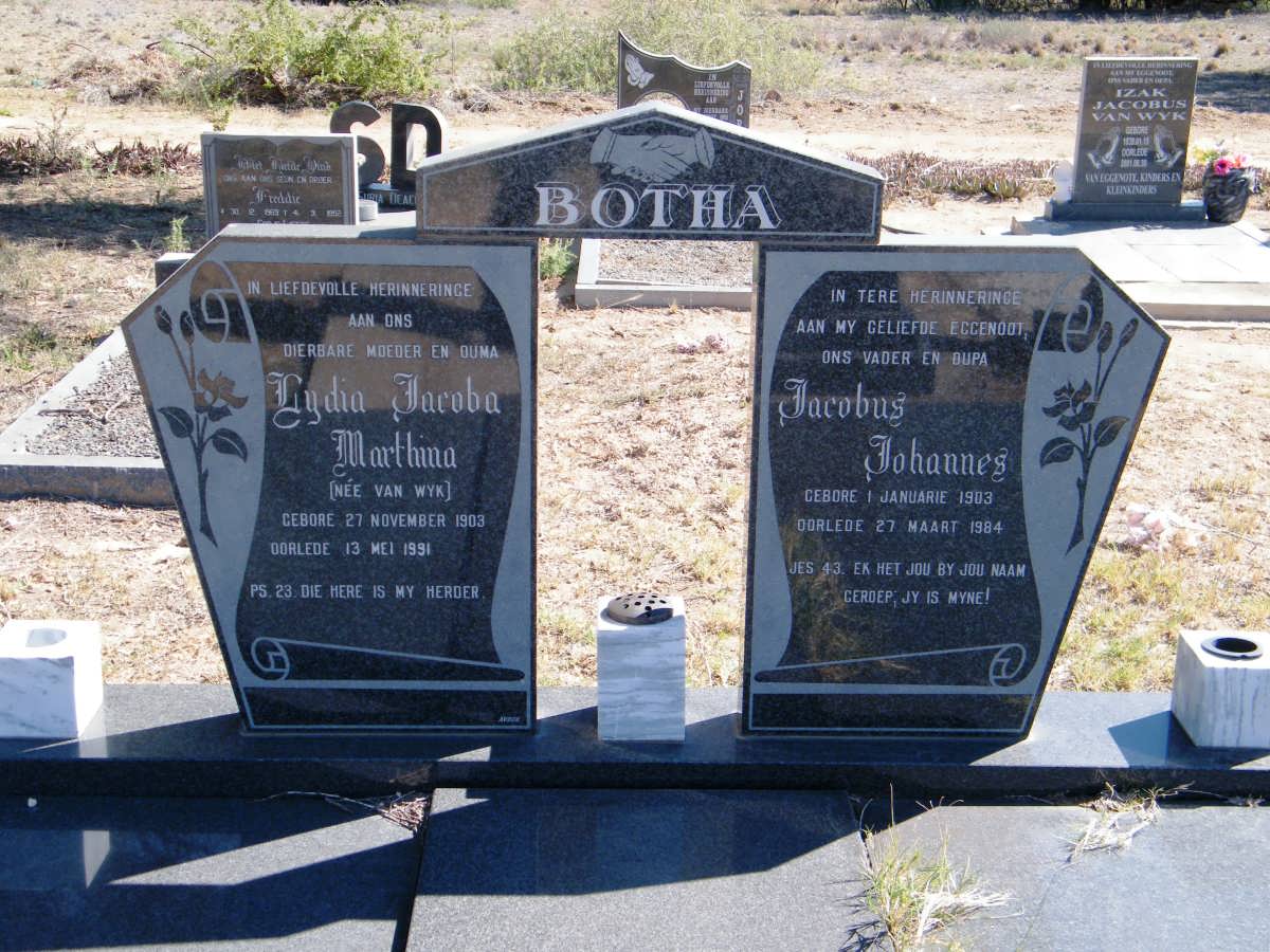 BOTHA Jacobus Johannes 1903-1984 &amp; Lydia Jacoba Marthina VAN WYK 1903-1991