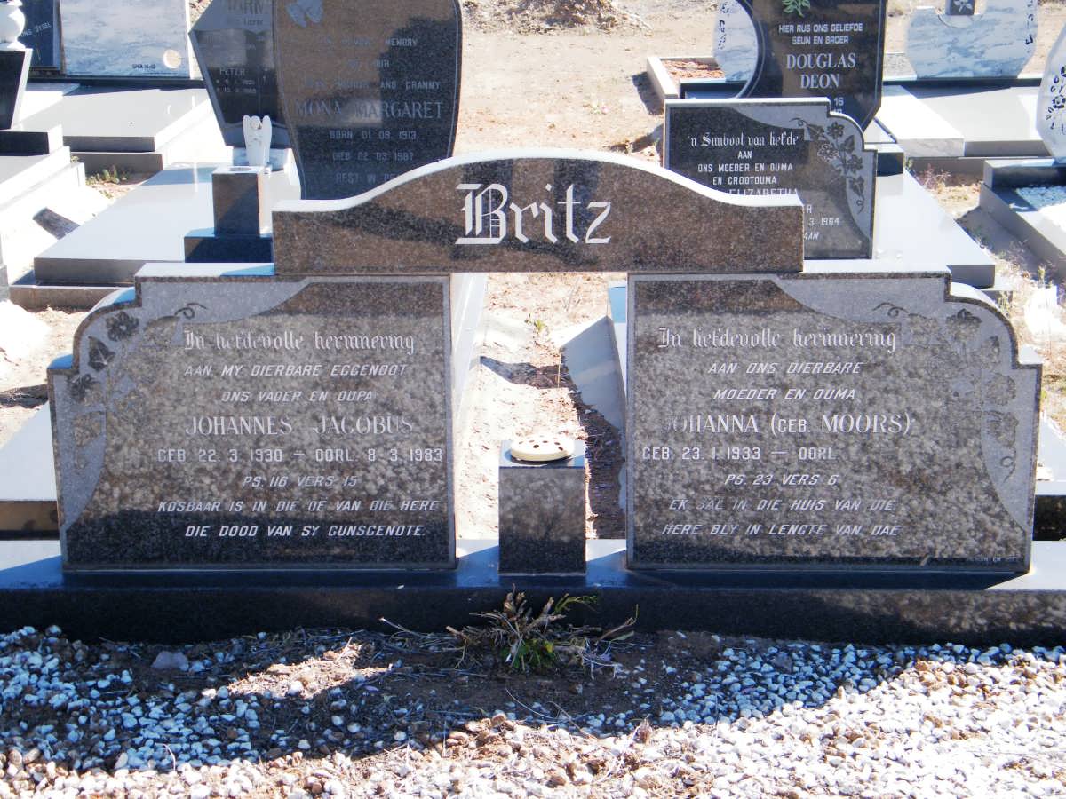 BRITZ Johannes Jacobus 1930-1983 &amp; Johanna MOORS 1933-