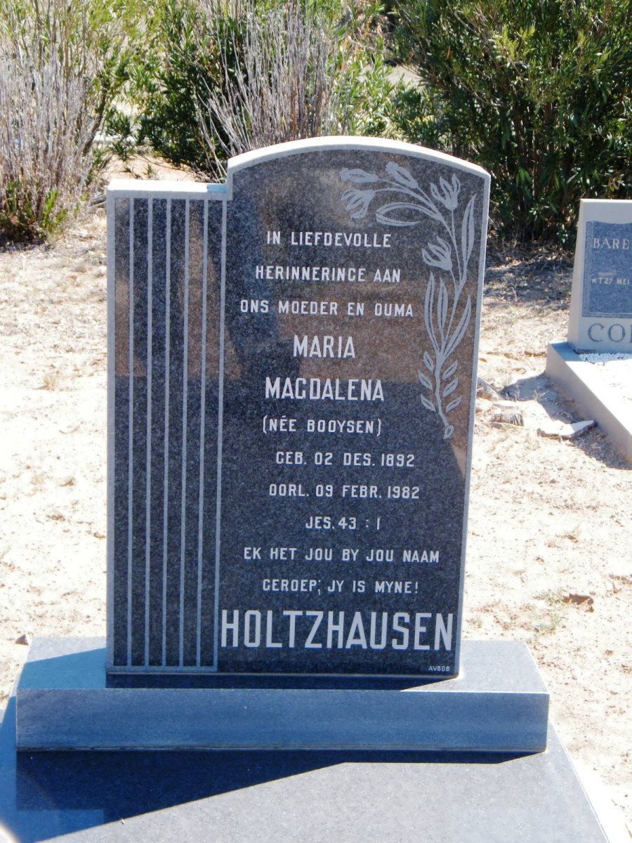 HOLTZHAUSEN Maria Magdalena nee BOOYSEN 1892-1982