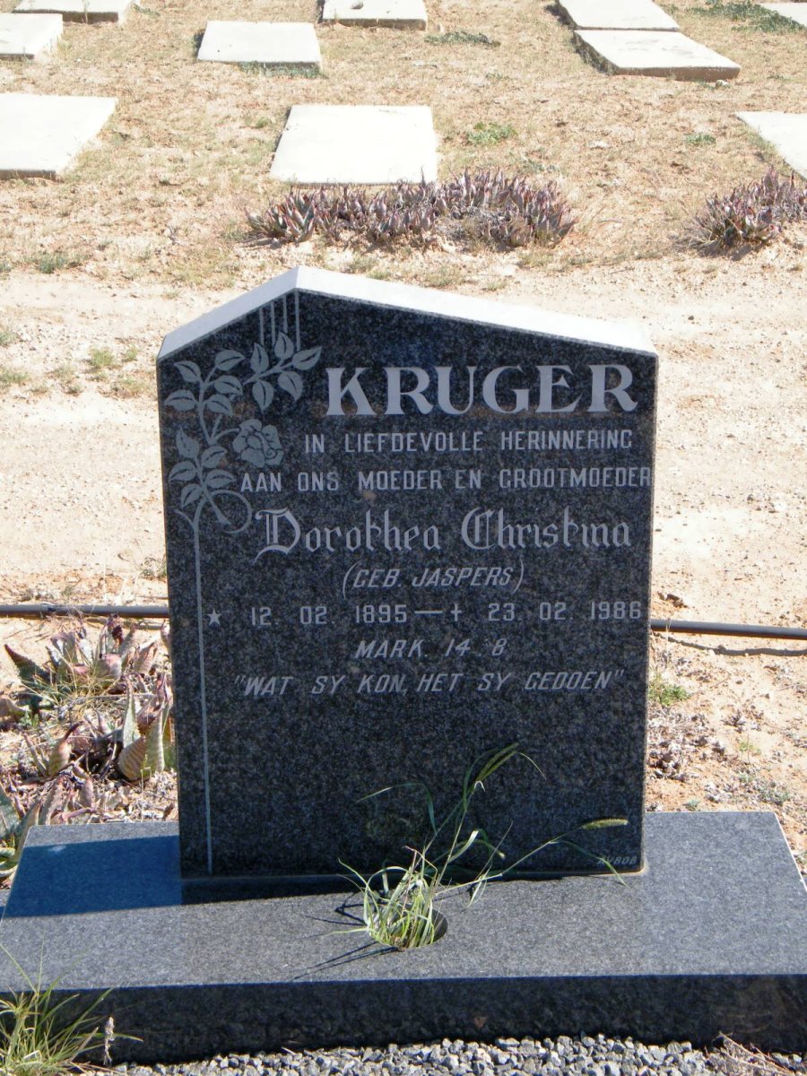 KRUGER Dorothea Christina nee JASPERS 1895-1986