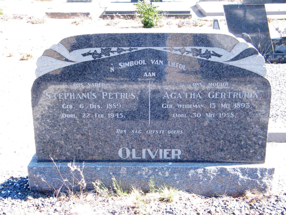 OLIVIER Stephanus Petrus 1889-1945 &amp; Agatha Gertruida WEIDEMAN 1893-1958