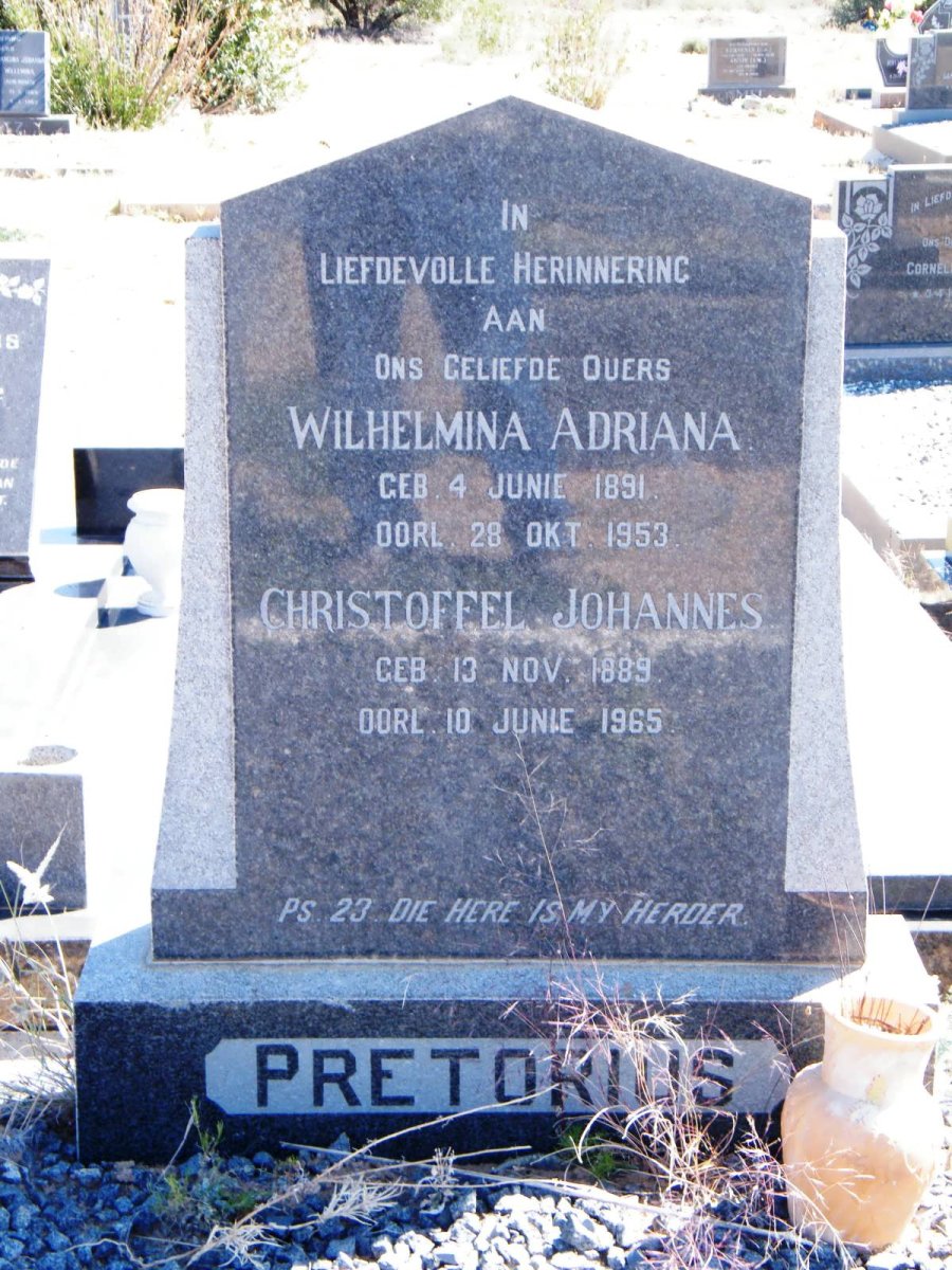 PRETORIUS Christoffel Johannes 1889-1965 &amp; Wilhelmina Adriana 1891-1953