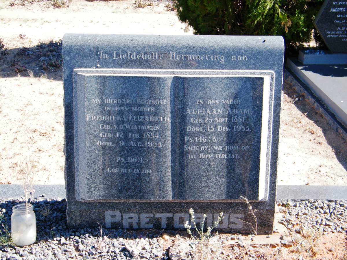 PRETORIUS Adriaan Adam 1881-1955 &amp; Drieka Elizabeth V.D. WESTHUIZEN 1884-1954
