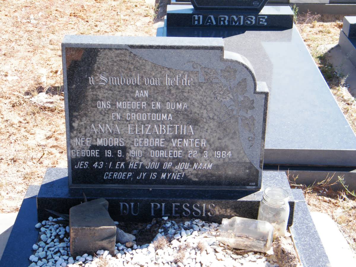 PLESSIS Anna Elizabeth, du formerly MOORS nee VENTER 1910-1984