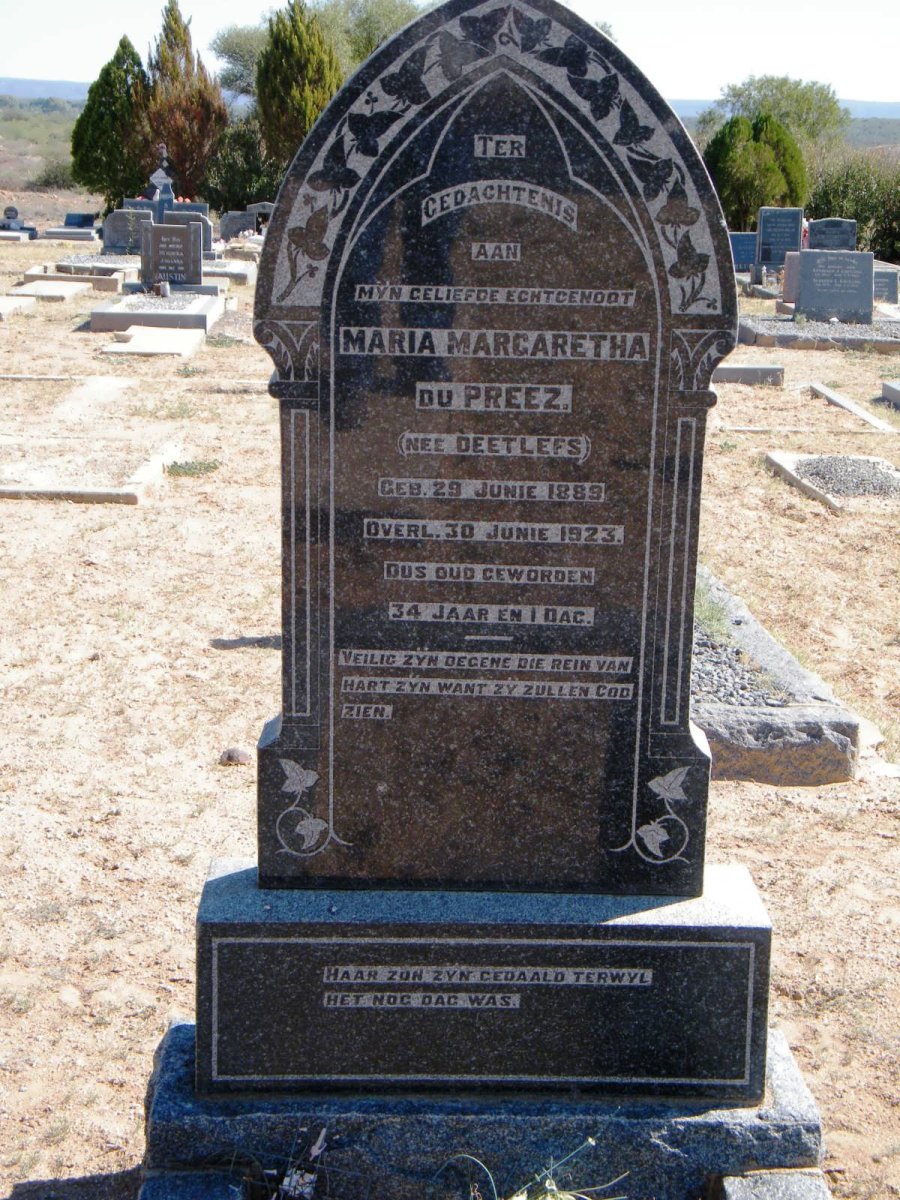 PREEZ Maria Margaretha, du nee DEETLEFS 1889-1923