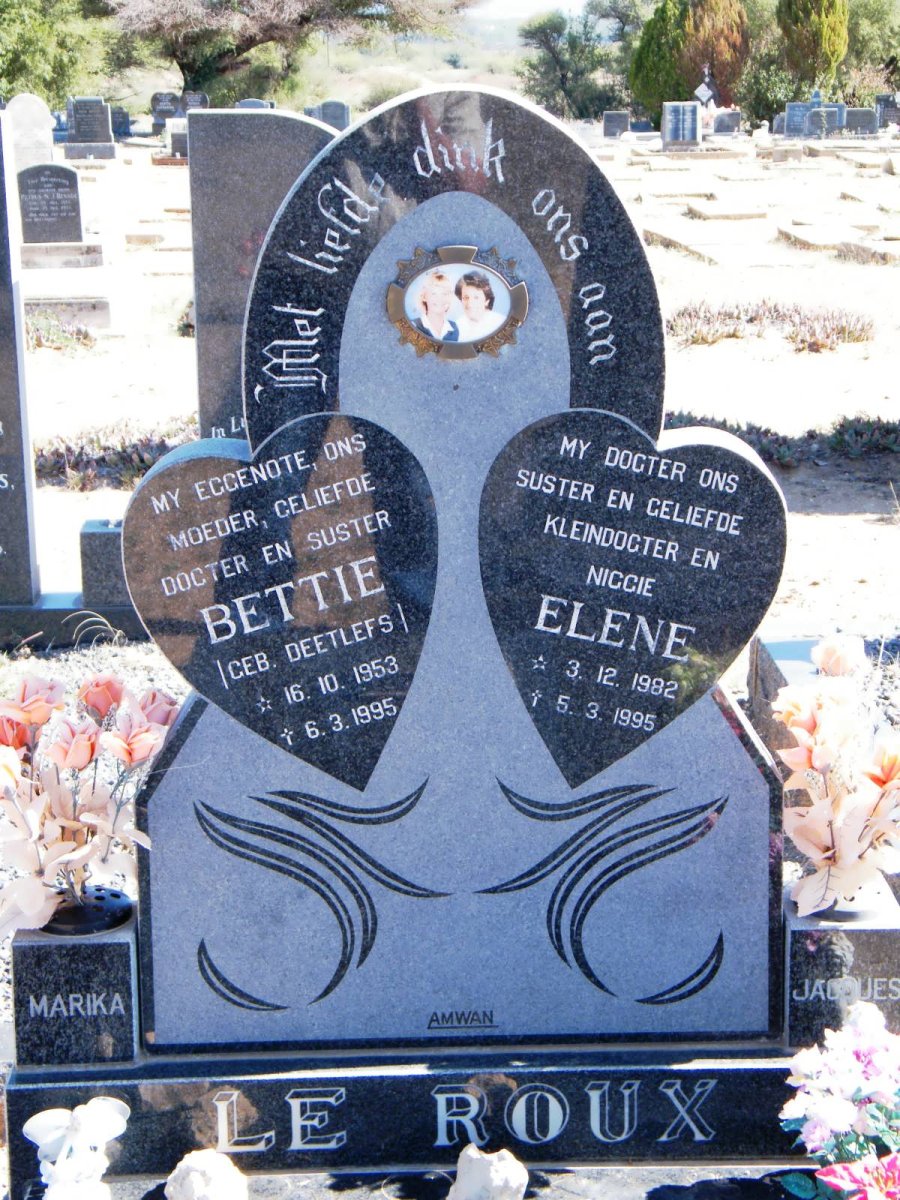 ROUX Bettie, le nee DEETLEFS 1953-1995 :: LE ROUX Elene 1982-1995
