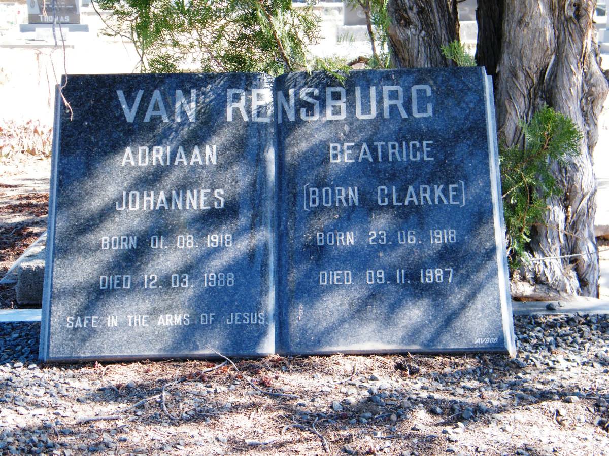 RENSBURG Adriaan Johannes, van1918-1988 &amp; Beatrice CLARKE 1918-1987