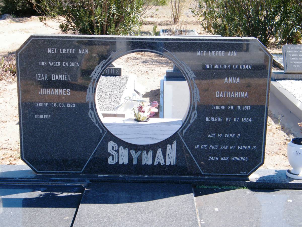 SNYMAN Izak Daniël Johannes 1923- &amp; Anna Catharina 1917-1984