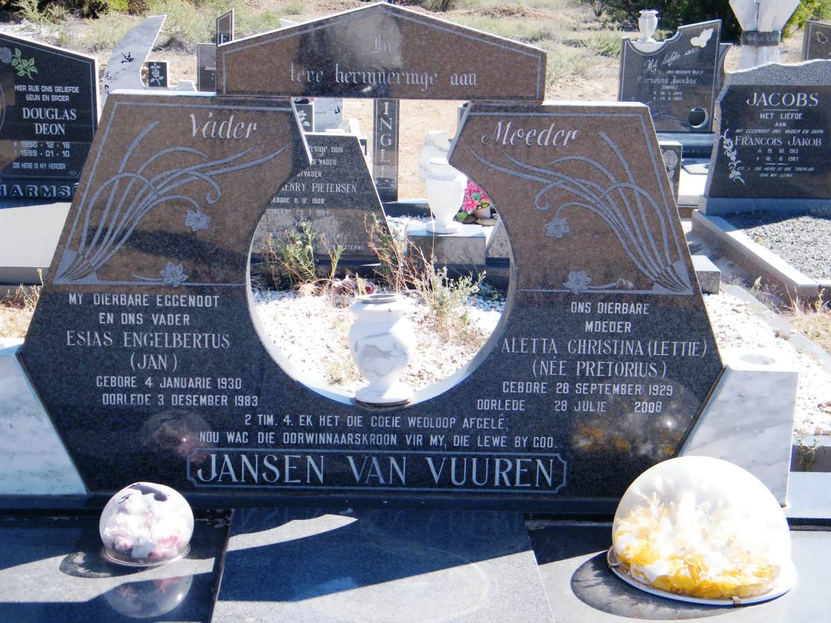 VUUREN Esias Engelbertus, jansen van 1930-1983 &amp; Aletta Christina PRETORIUS 1929-2008