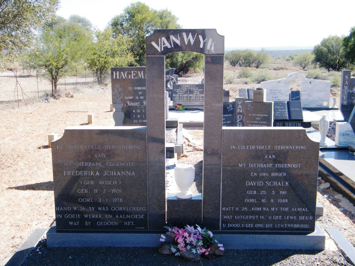 WYK David Schalk, van 1911-1988 &amp; Frederika Johanna BOSCH 1909-1978