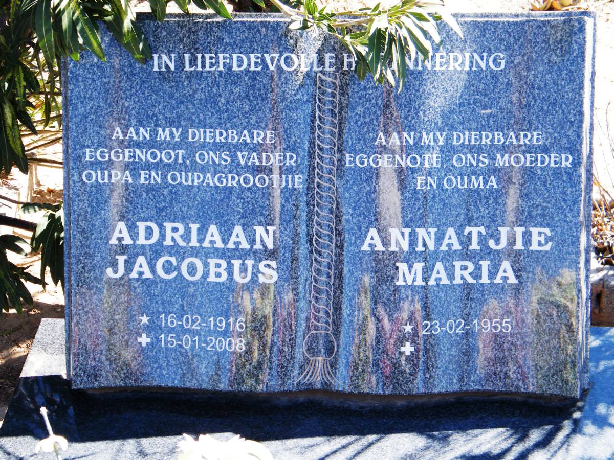 WYK Adriaan Jacobus, van 1916-2008 &amp; Annatjie Maria 1955-