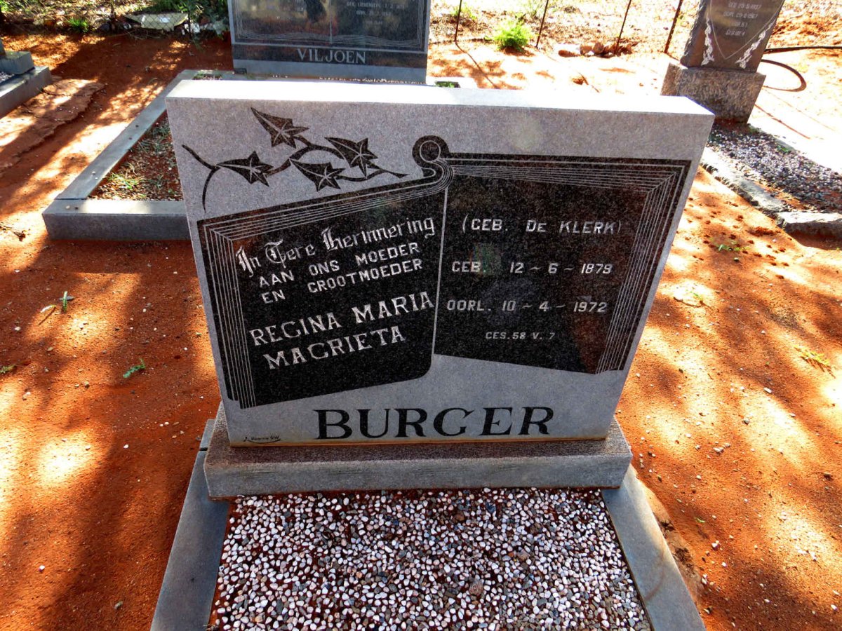 BURGER Regina Maria Magrieta nee DE KLERK 1879-1972