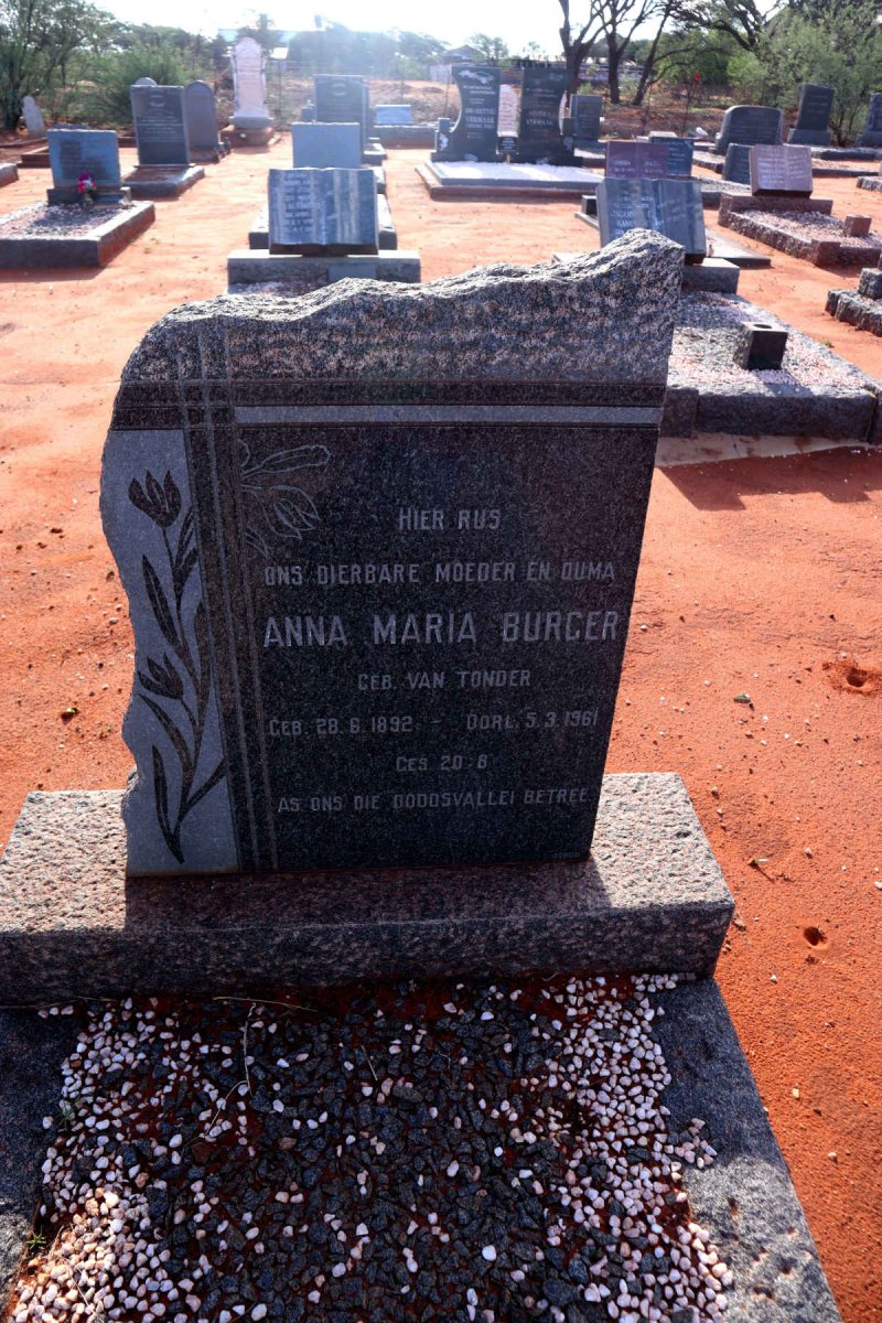 BURGER Anna Maria nee VAN TONDER 1892-1961