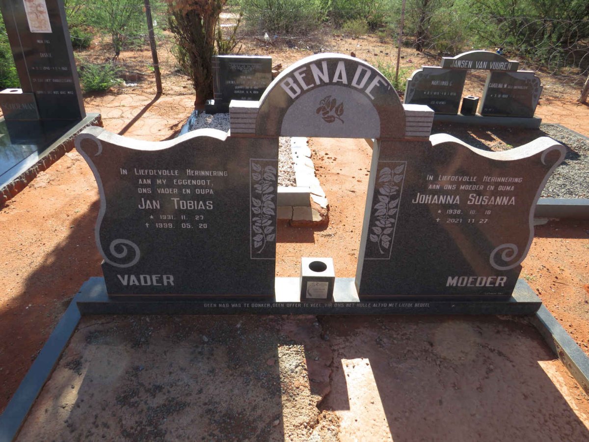 BENADE Jan Tobias 1931-1999 & Johanna Susanna 1938-2021 