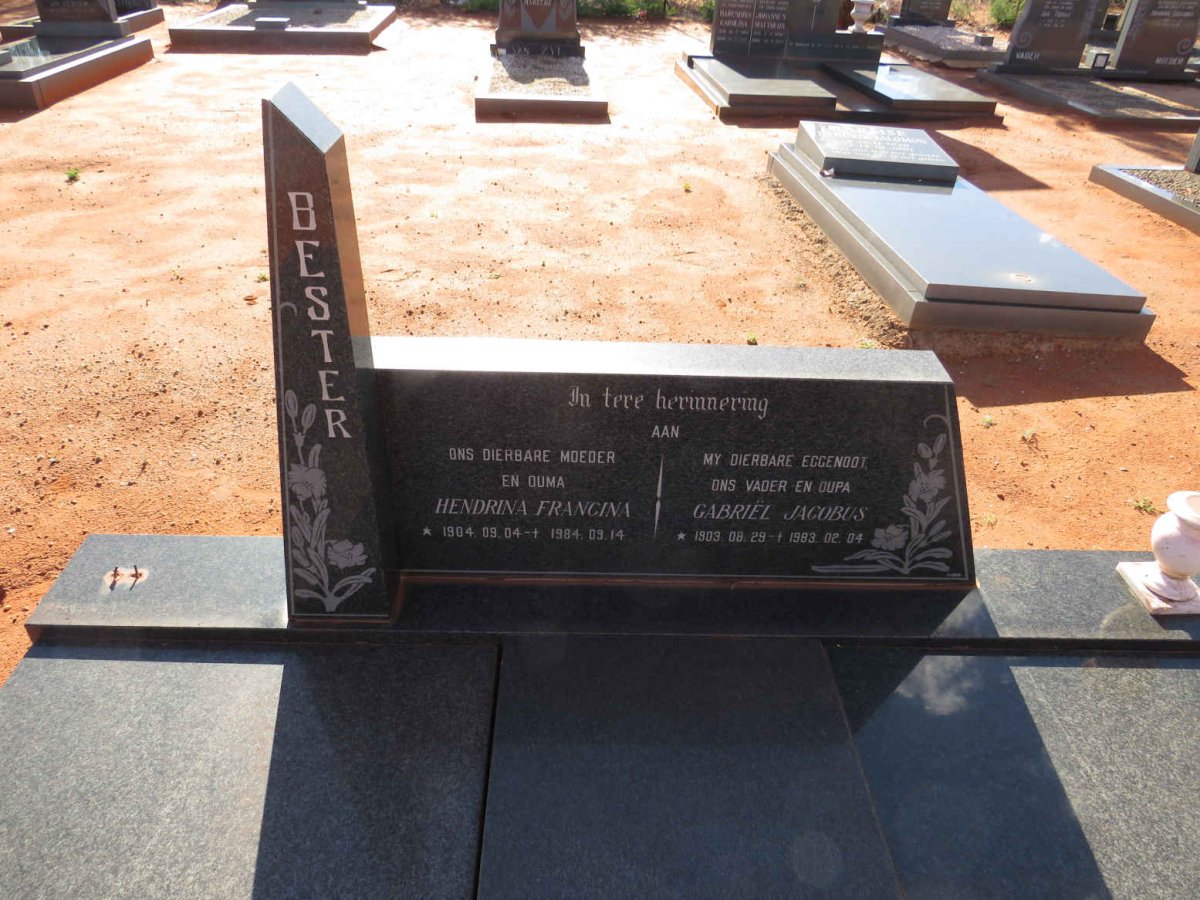 BESTER Gabriel Jacobus 1903-1983 & Hendrina Francina 1904-1984 