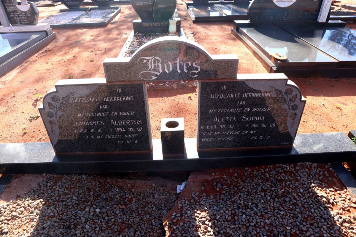 BOTES Johannes Albertus 1916-1994 & Aletta Sophia 1908-1991