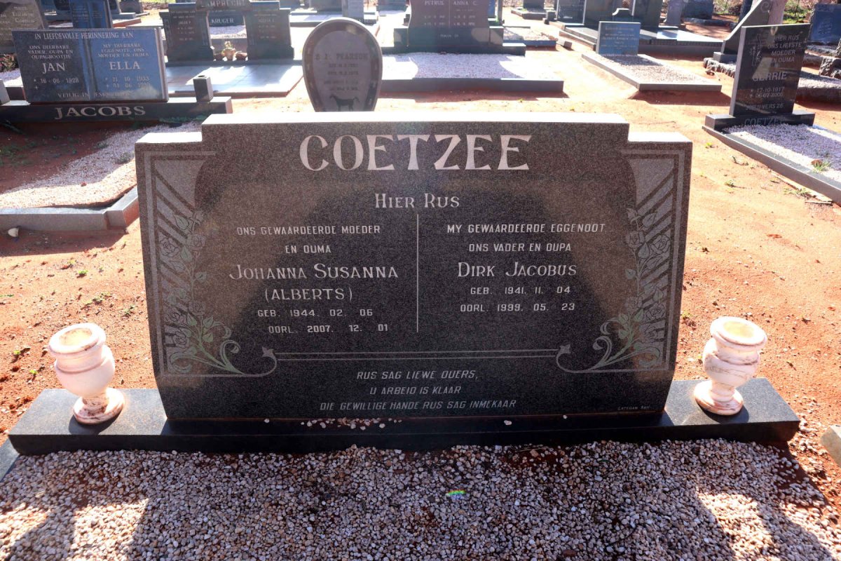 COETZEE Dirk Jacobus 1941-1999 & Johanna Susanna ALBERTS 1944-2007