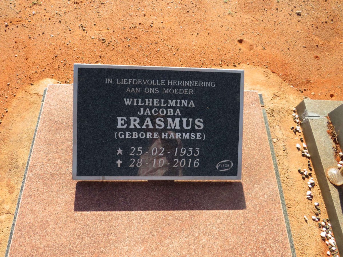 ERASMUS Wilhelmina Jacoba nee HARMSE 1933-2016