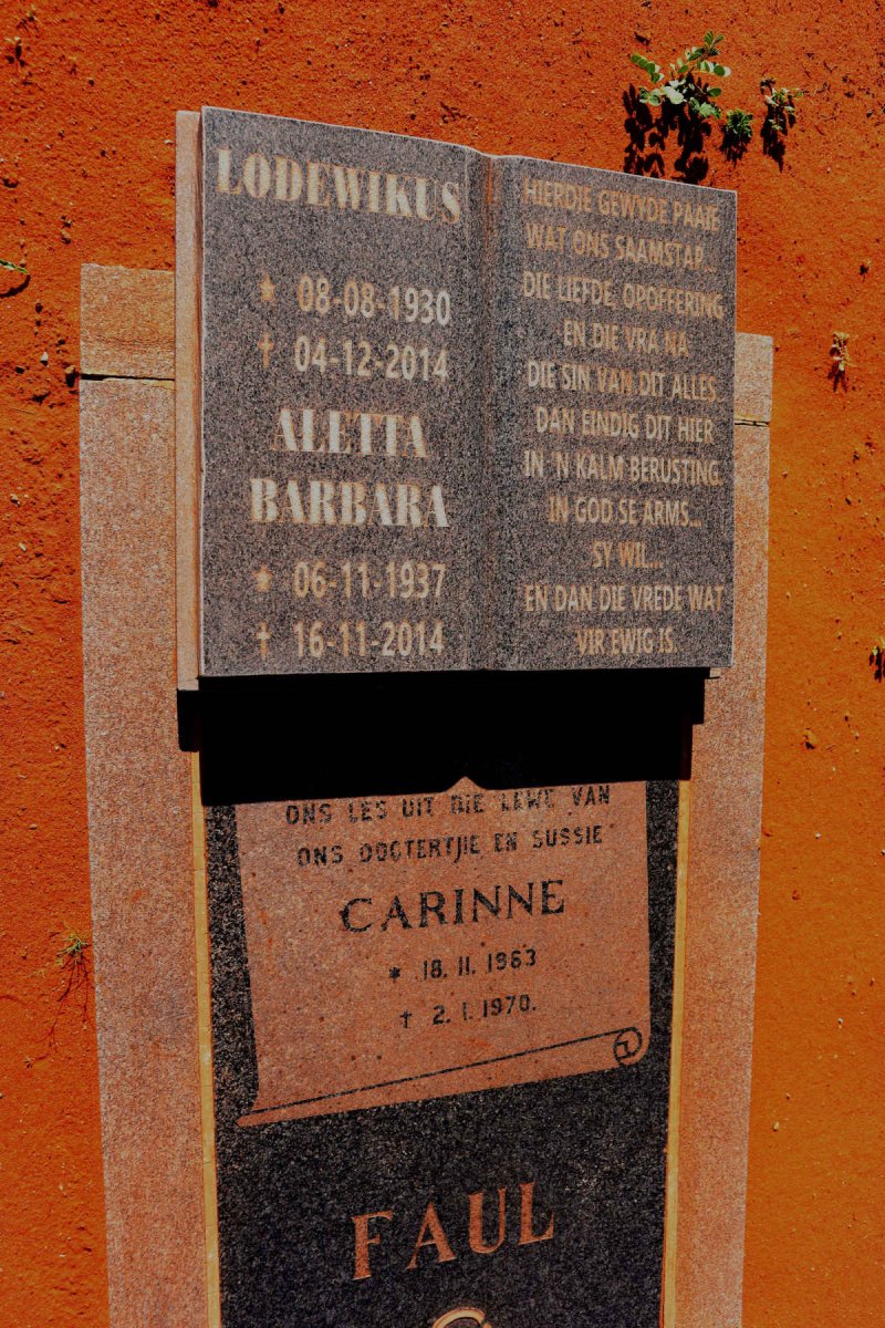 FAUL Lodewikus 1930-2014 & Aletta Barbara 1937-2014 :: FAUL Carinne 1963-1970