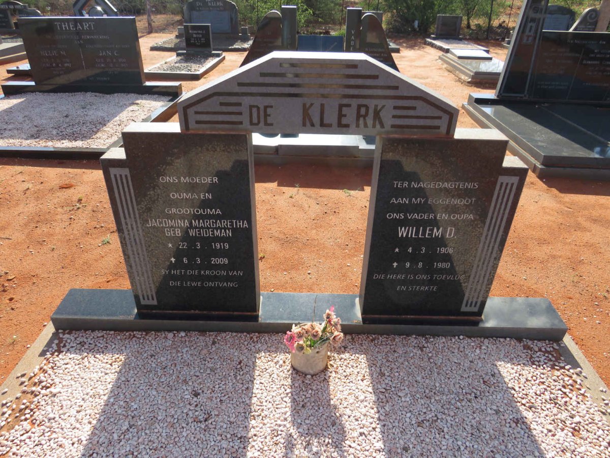 KLERK Willem D., de 1906-1980 & Jacomina Margaretha WEIDEMAN 1919-2009 