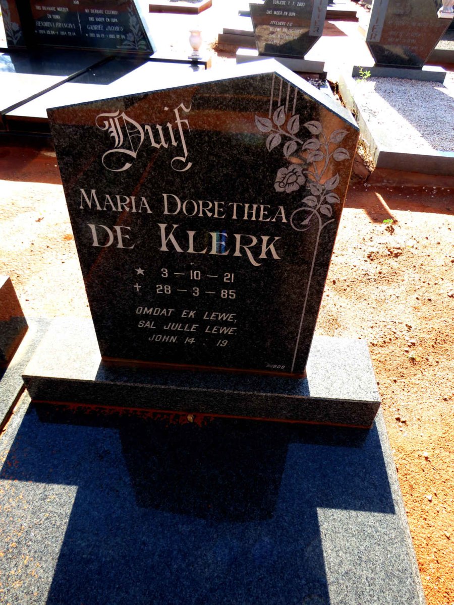 KLERK Maria Dorethea, de 1921-1985