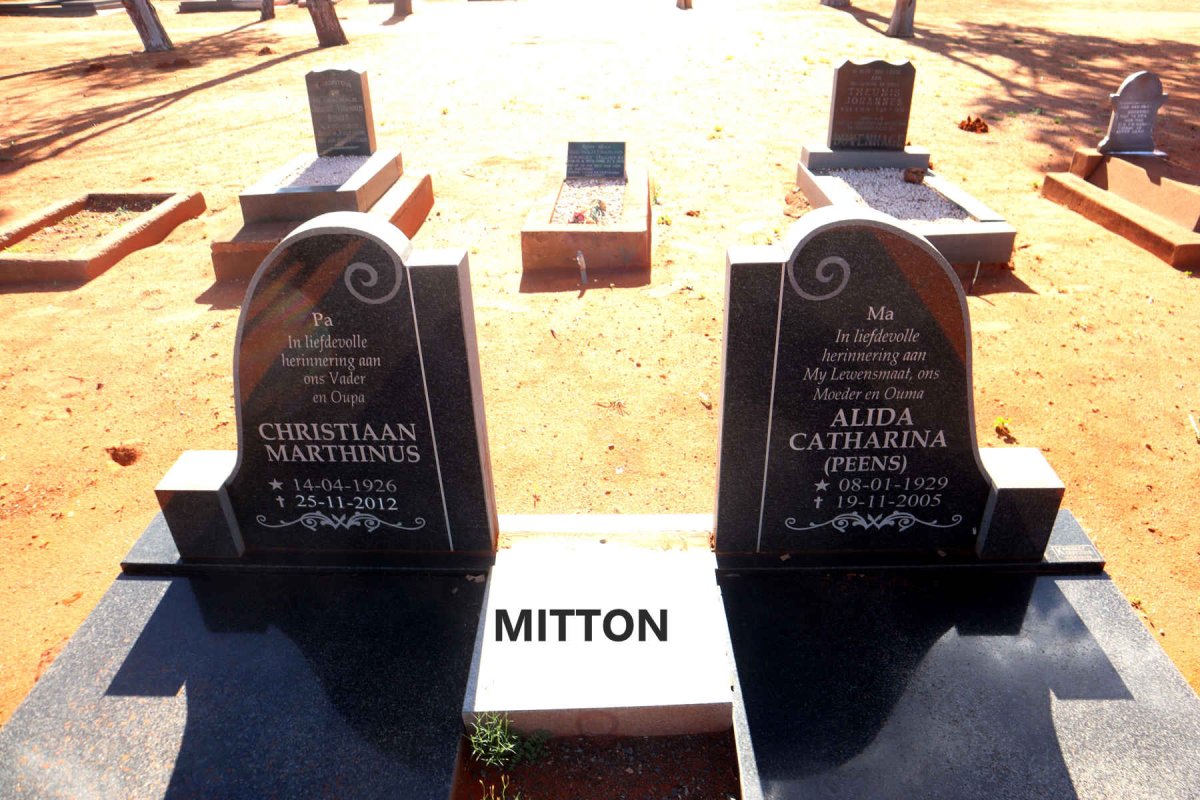 MITTON Christiaan Marthinus 1926-2012 & Alida Catharina PEENS 1929-2005 