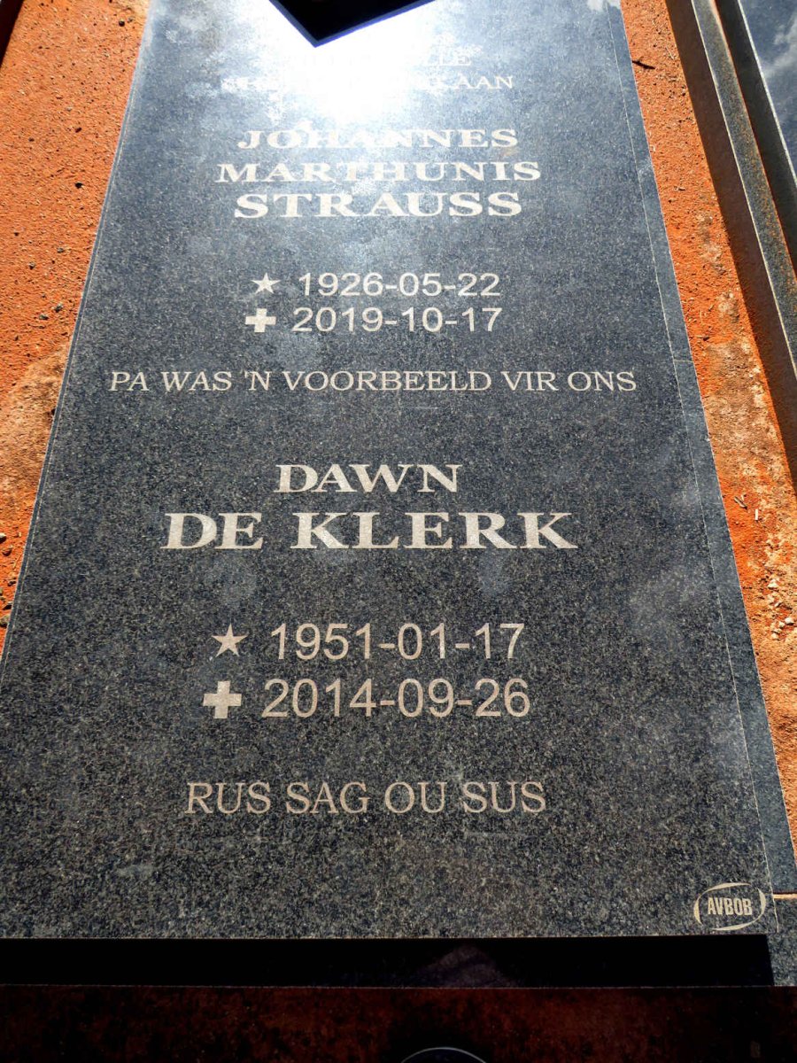STRAUSS Johannes Marthunis 1926-2019 :: DE KLERK Dawn 1951-2014 _2
