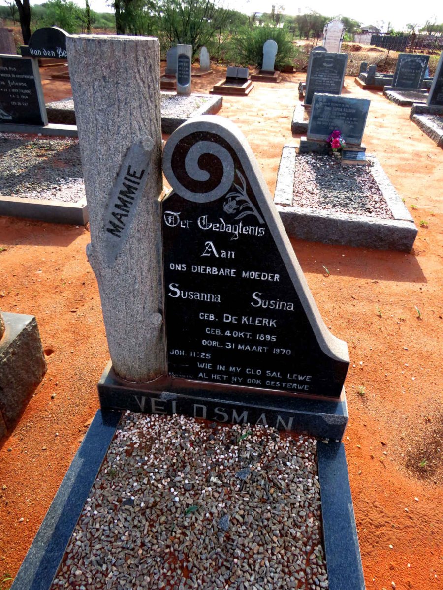 VELDSMAN Susanna Susina nee DE KLERK 1895-1970