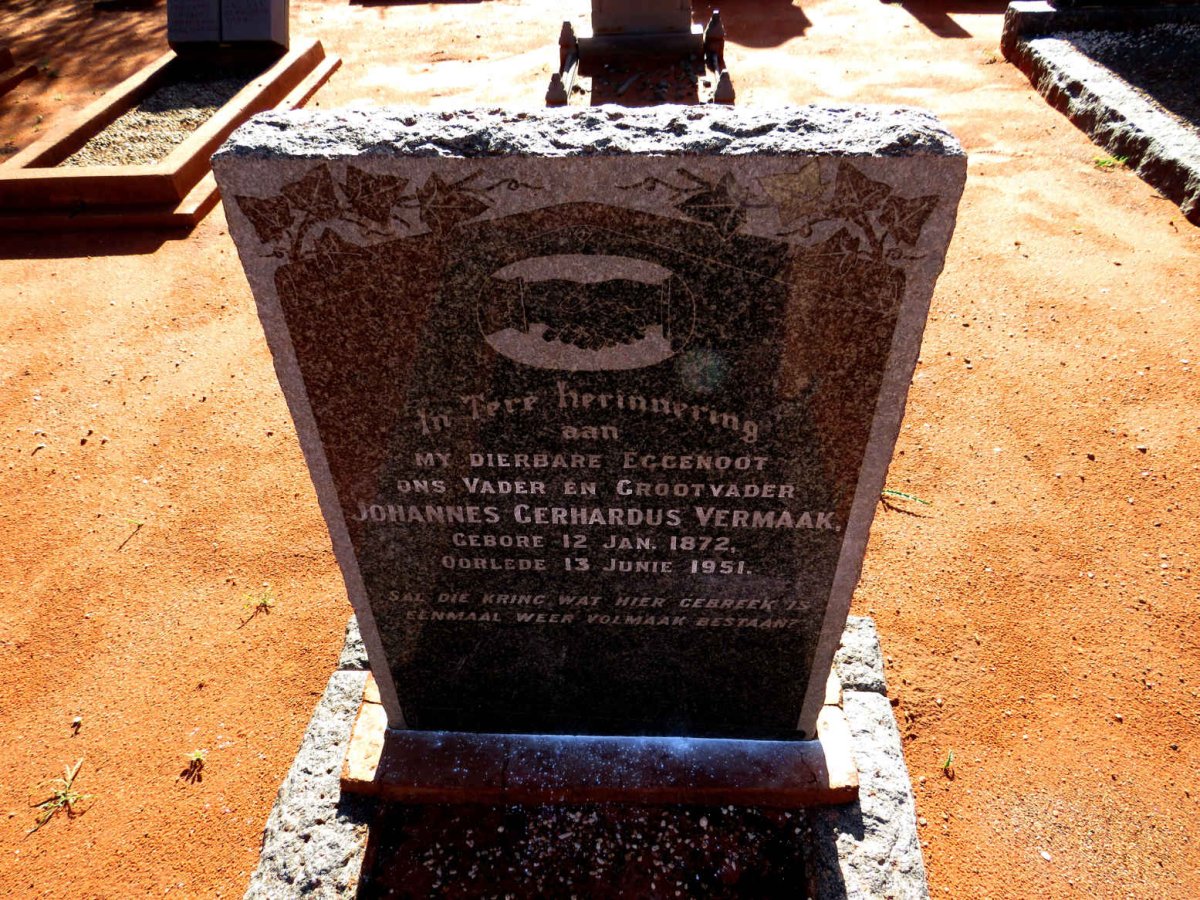 VERMAAK Johannes Gerhardus 1872-1951