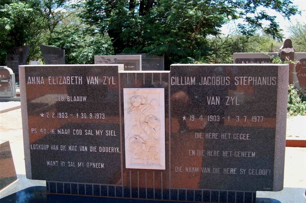 ZYL Gilliam Jacobus, van 1903-1977 &amp; Anna Elizabeth BLAAUW 1903-1973