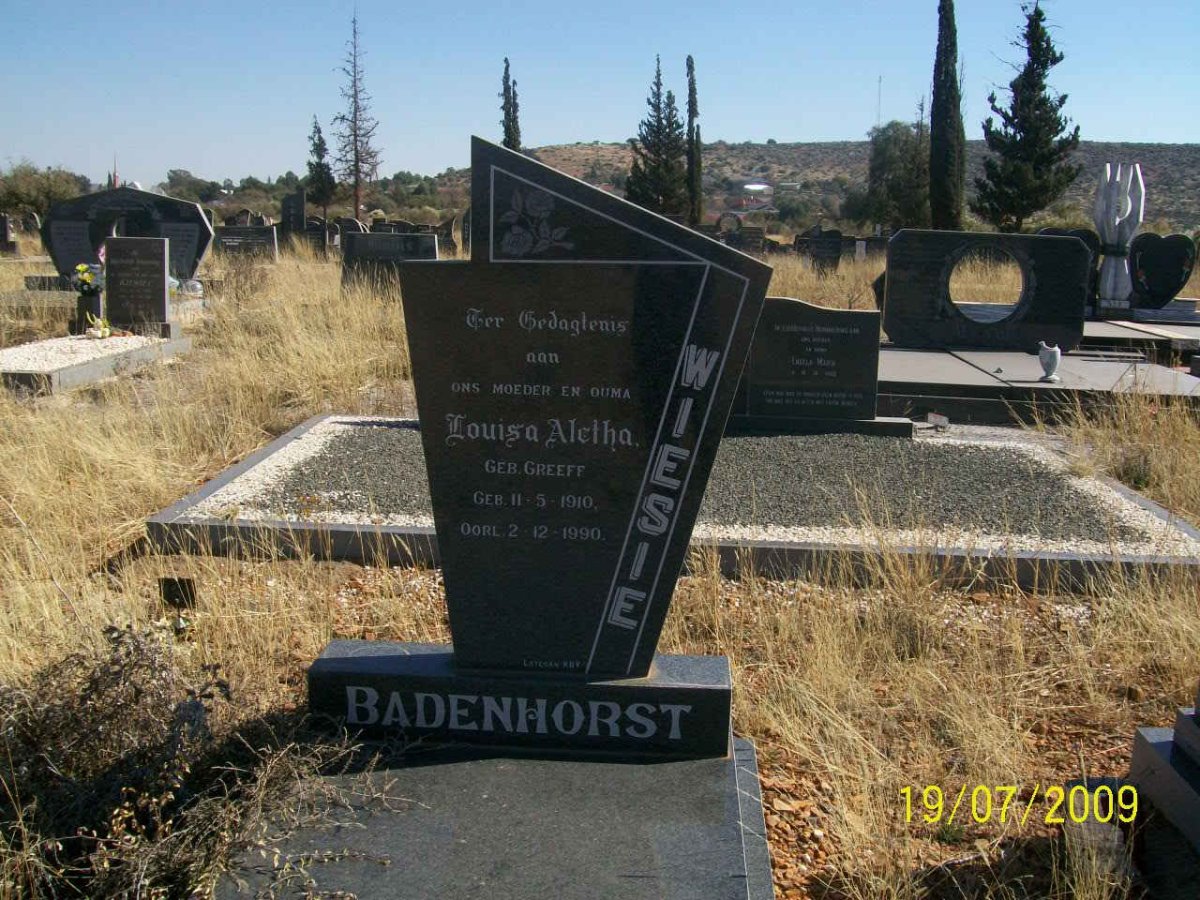 BADENHORST Louisa Aletha neé GREEFF 1910-1990
